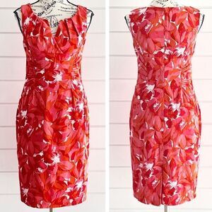 Adrianna Papell Orange Floral Print Day Sheath Dress Size 4